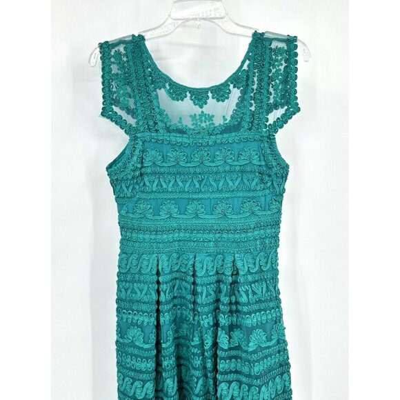 YOANA BARASCHI dress fit flare lace sheer mesh vintage inspired party green 4 - Picture 3 of 10